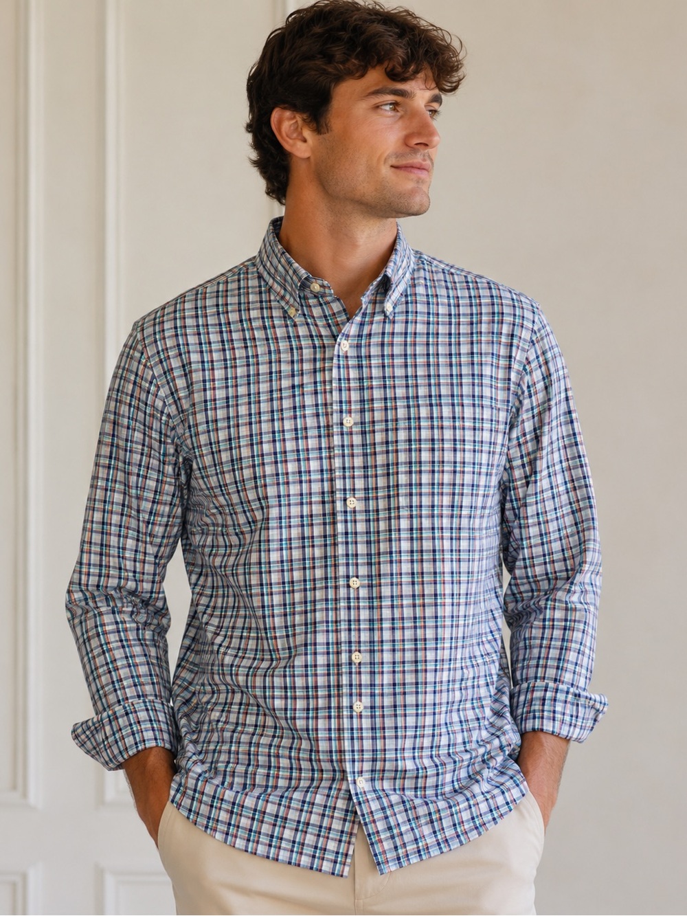 Peter Millar Summer Comfort Men’s Medium Plaid Long Sleeve Button Down Shirt